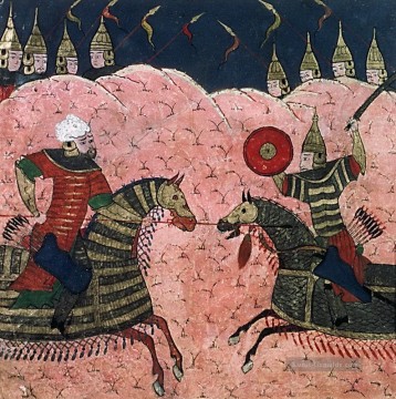  religiösen - Persian mongolische Schule Malerei zwei Krieger Kampf gegen Aggression Religiosen Islam